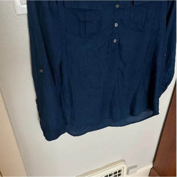 Joie Indigo Blue Roll Tab Popover Top - Picture 3 of 8